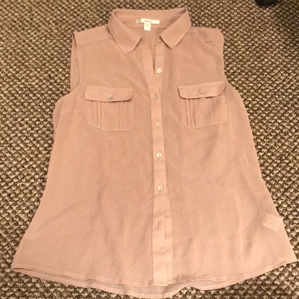 Sheer brown tank top with buttons
